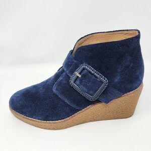 Jack Rogers Boots Izzie Womens Size 9M Blue Suede Wedge Buckle Ankle Booties NEW